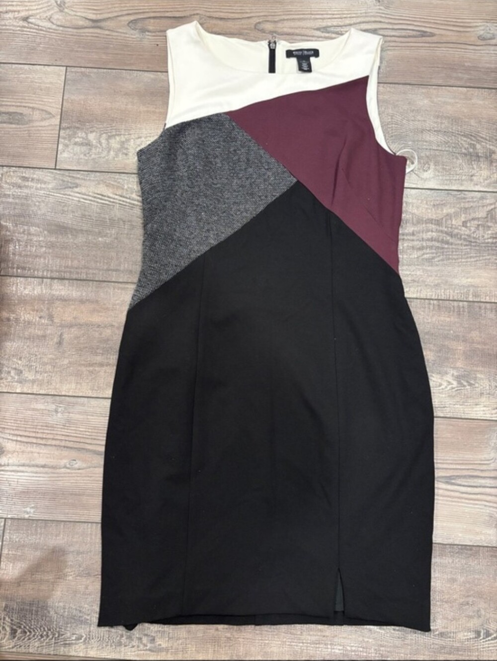 WHBM Colorblock Midi Sheath Dress in Black, Burgundy & Gray Fitted Silhouette M - Picture 5 of 12
